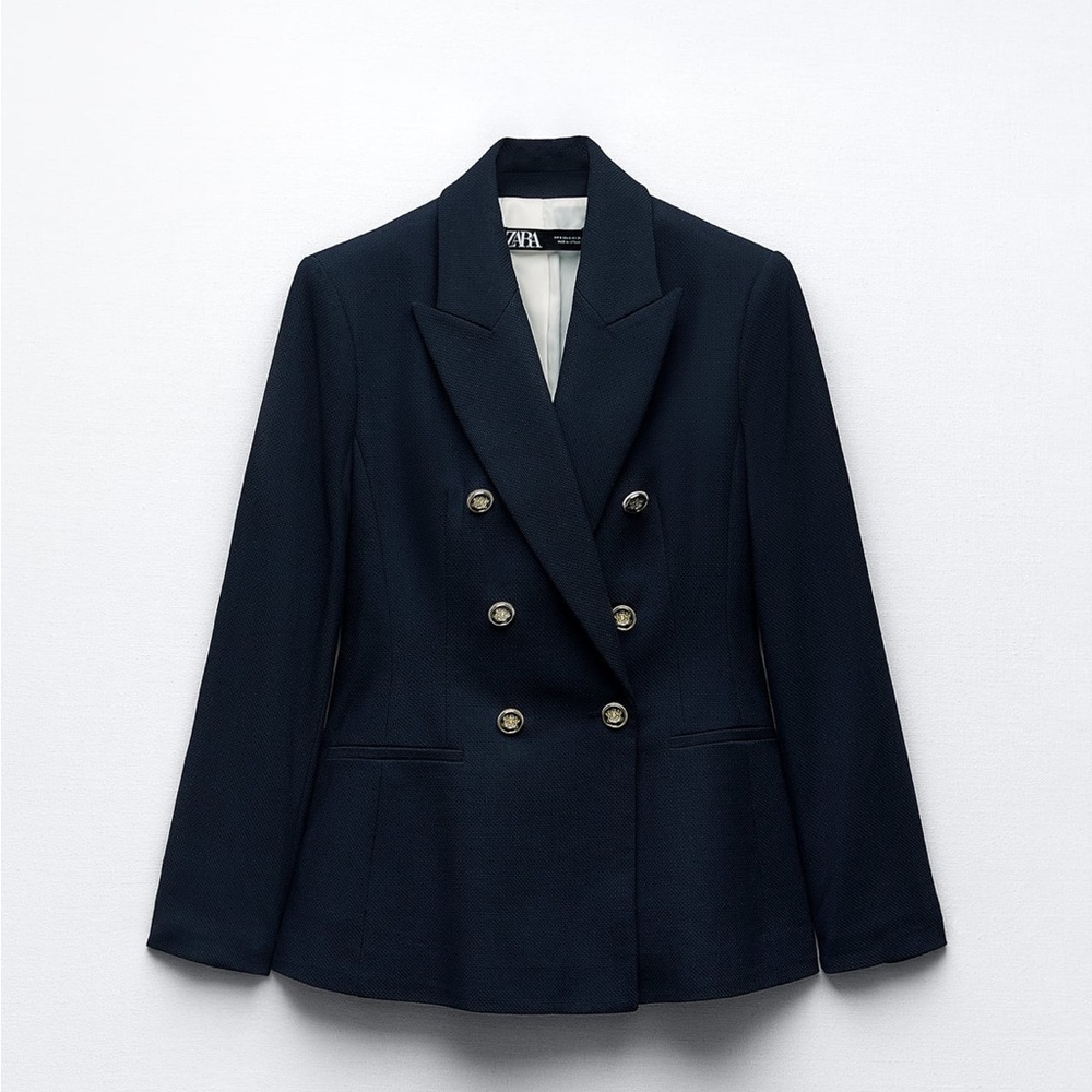 Zara double breasted weave jacket